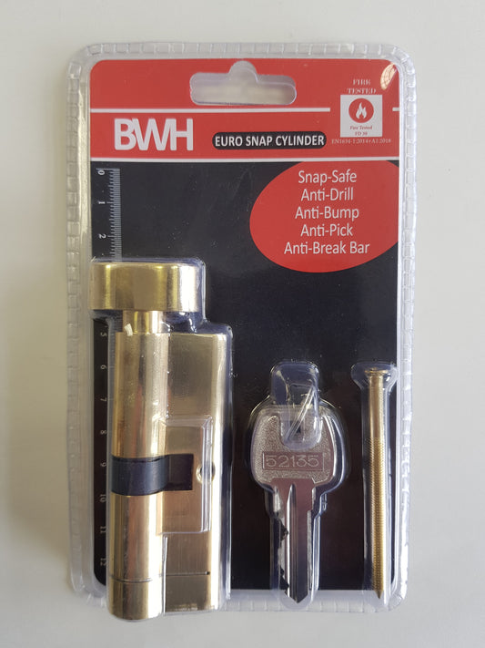 BWH SNAP EURO CYLINDER 80MM BRASS KEY/TURN