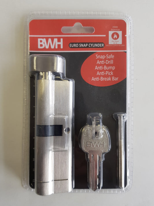 BWH SNAP EURO CYLINDER 100MM SATIN NICKLE KEY/TURN