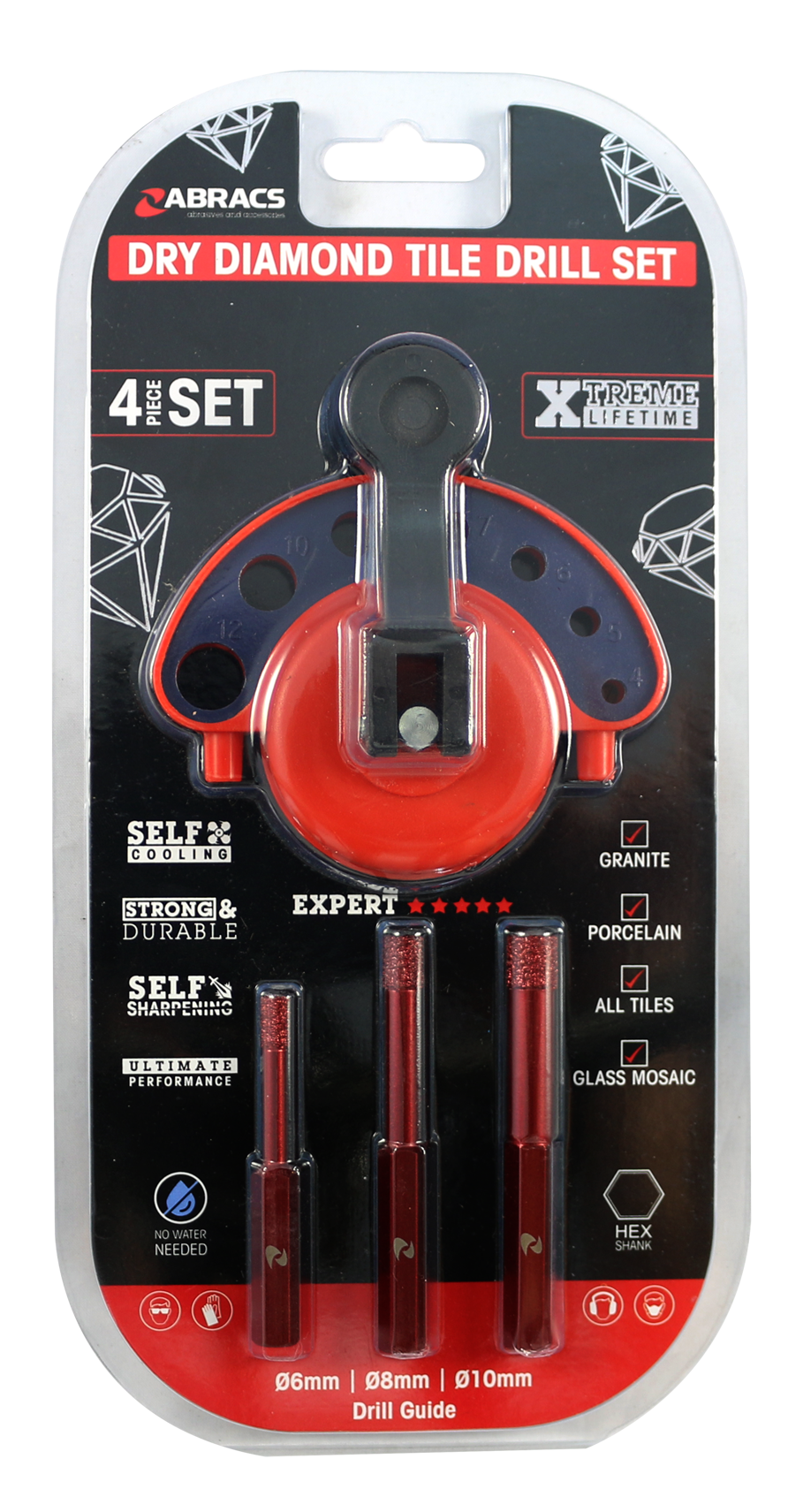 TDBSET4 Diamond Tile Drill Bit 4pc Set 6-7-8mm + Guide